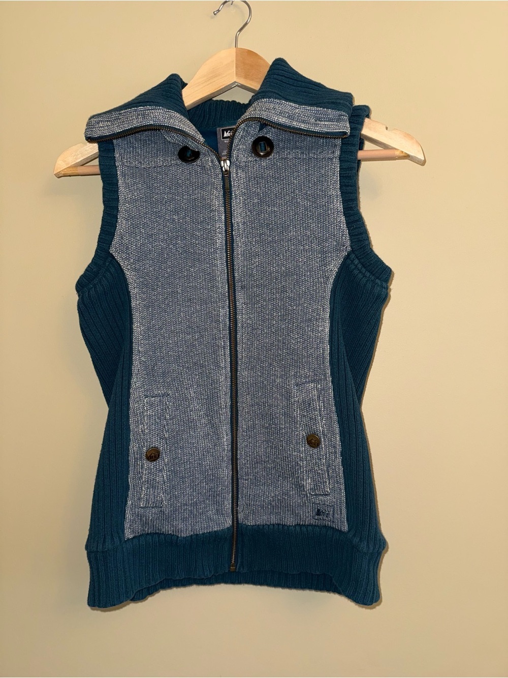 Rei Sweater Knit Aesthetic Vest Size XS Outerwear Full Zip Teal Hiking Warm